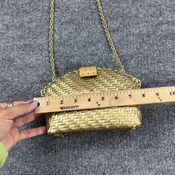 Vintage Rodo Clutch Gold Woven Metal Chain Shoulder Bag Crossbody Evening Luxury - Picture 10 of 14